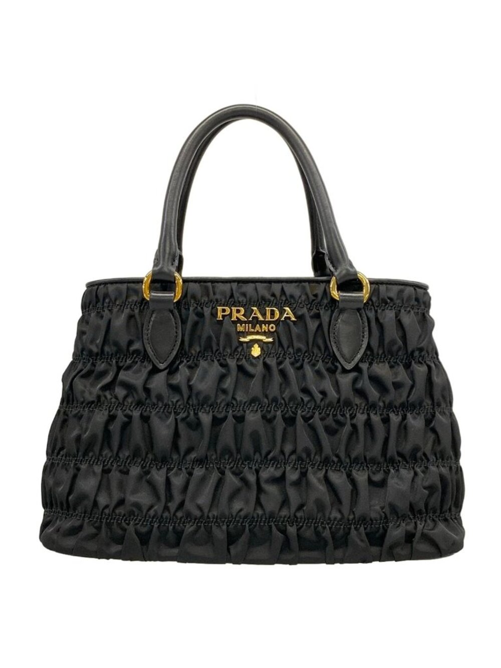 Prada Handbag Gathered Bag Black Tessuto Gaufre Leather